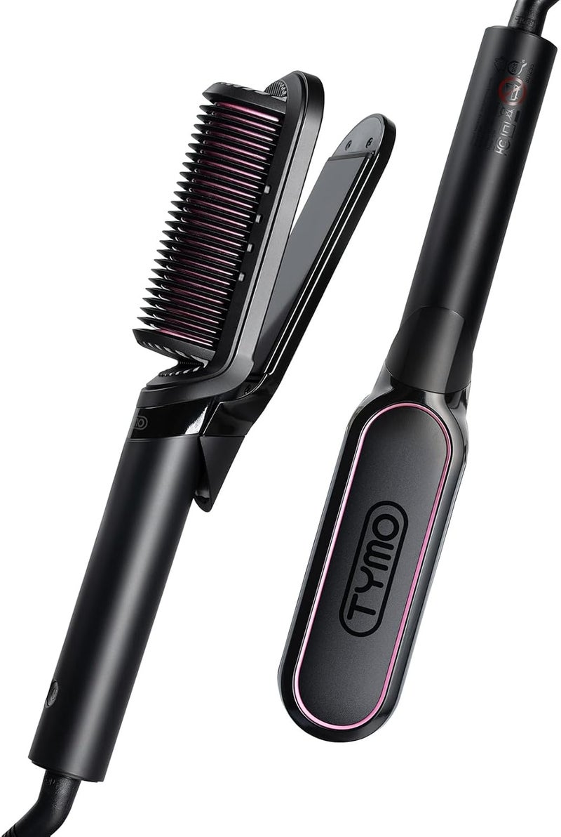 TYMO Flat Iron Hair Straightener Brush 2 in 1, 200M Ions Hair Straighteners for Women, Ceramic Dual Voltage Straightening Hot Comb for Anti-Frizz Straights, Waves, Curls, 3X Less Heat Damage, Black - Image 1